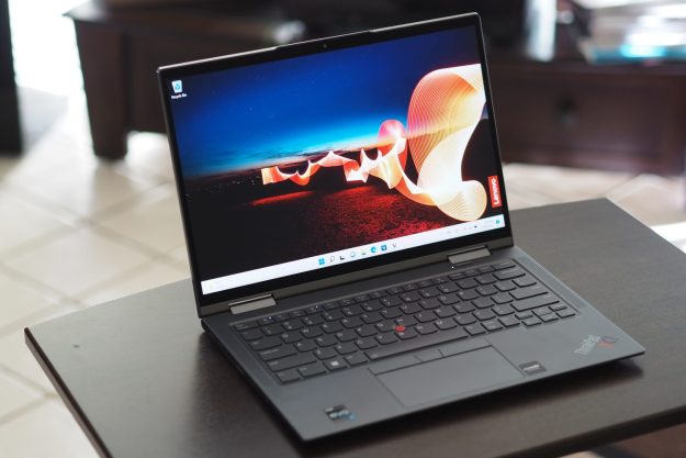 Lenovo ThinkPad X1 Yoga Gen 7 front angled view showing display and keyboard deck.