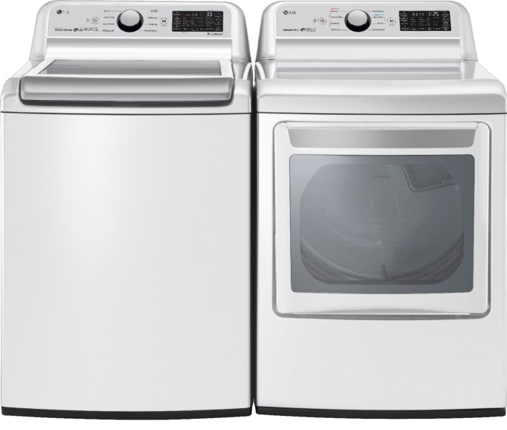 LG 5.0 Cu. Ft. Smart Top-Load Washer and 7.3 Cu. Ft. Smart Electric Dryer side by side