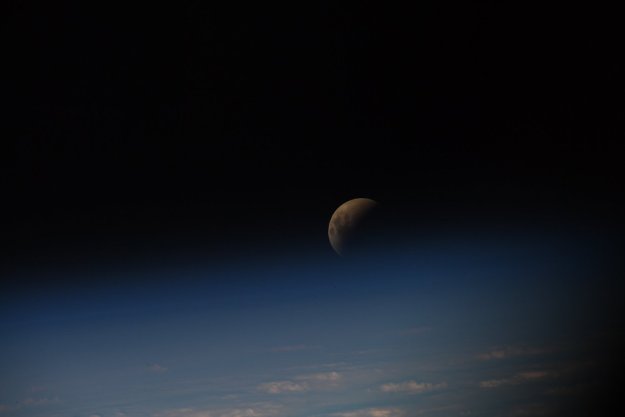 A lunar eclipse as seen from the space station.