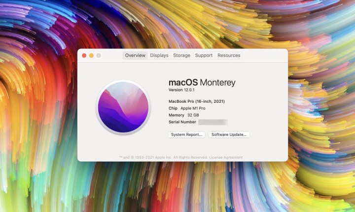 Systemübersichtsinformationen in Mac OS.