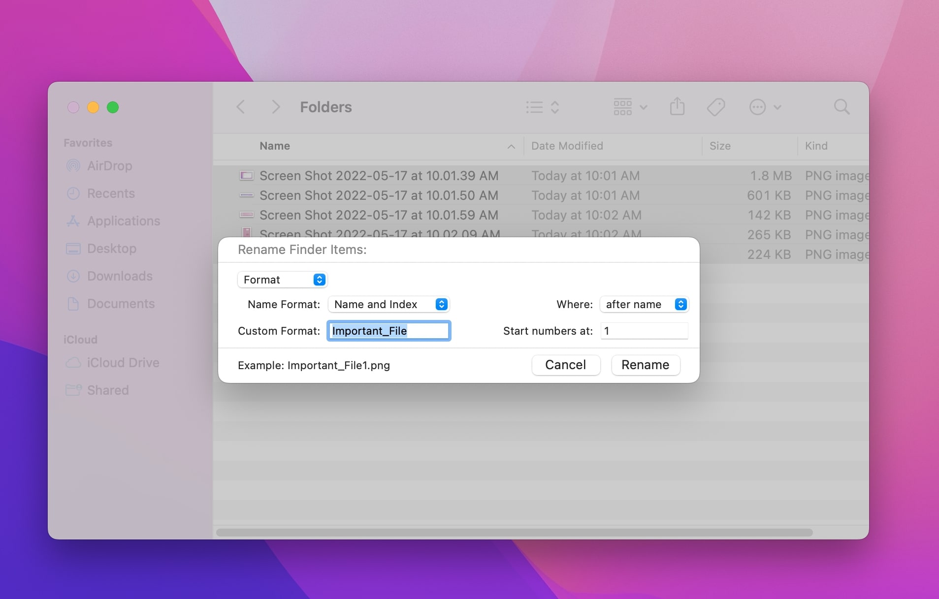 Cambiar el nombre de los archivos en Finder en macOS