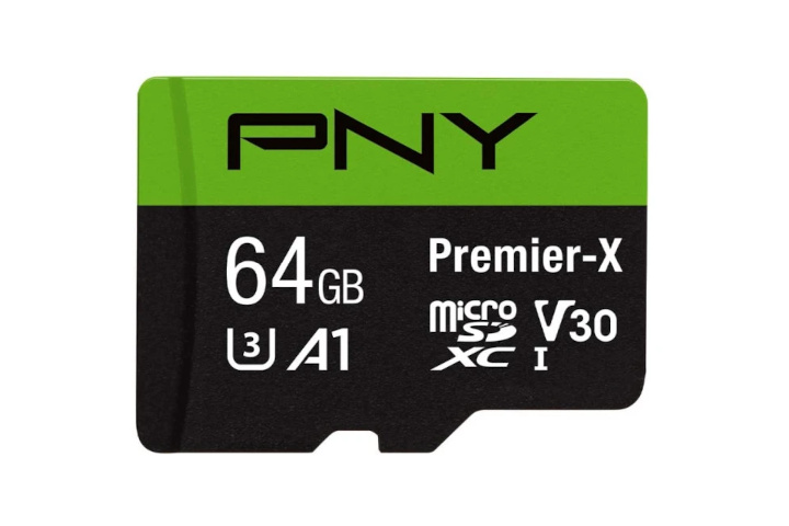 PNY Premier-X microSD card in 64GB capacity with U3 rating.
