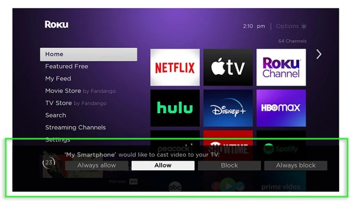 Roku's allow screen mirroring screen.