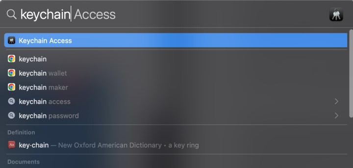 Search Spotlight for Keychain Access.
