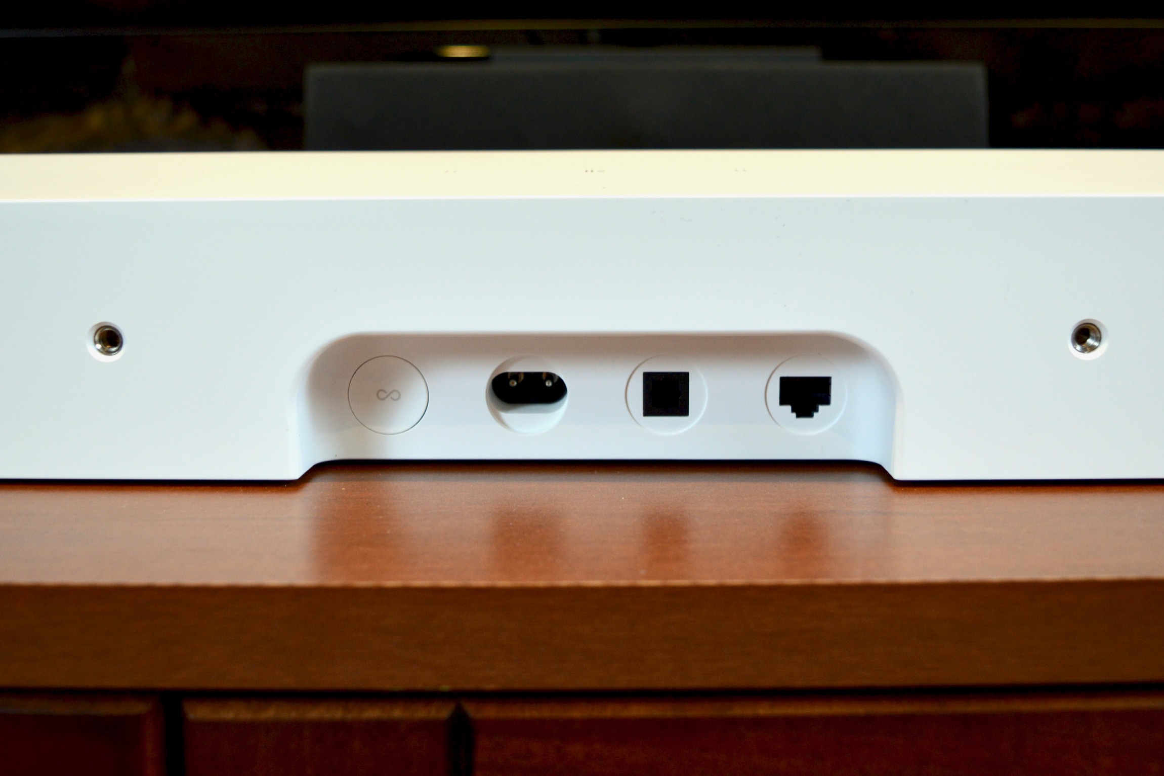 Close up of Sonos Ray rear ports.