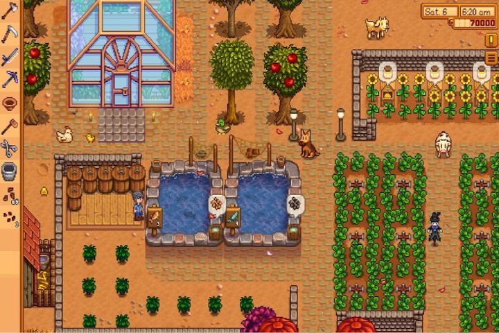 A farm with crops in Stardew Valley on Android.