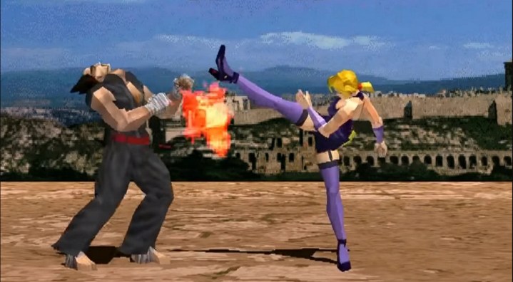 Nina kicking Kazuya in Tekken 2.