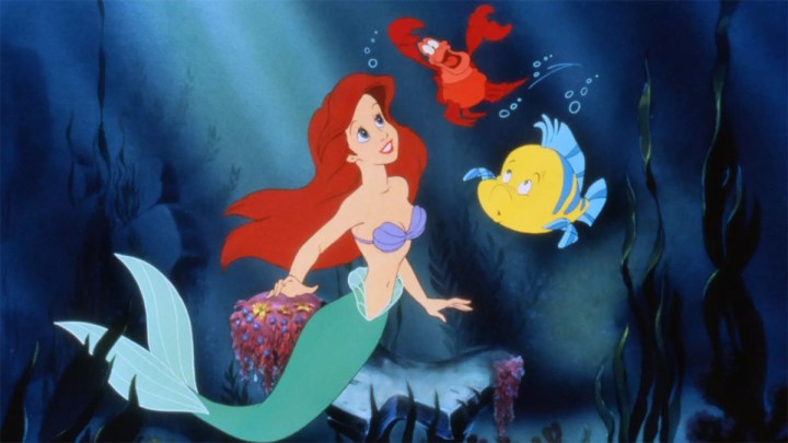 Ariel, Sebastian e Linguado em A Pequena Sereia.