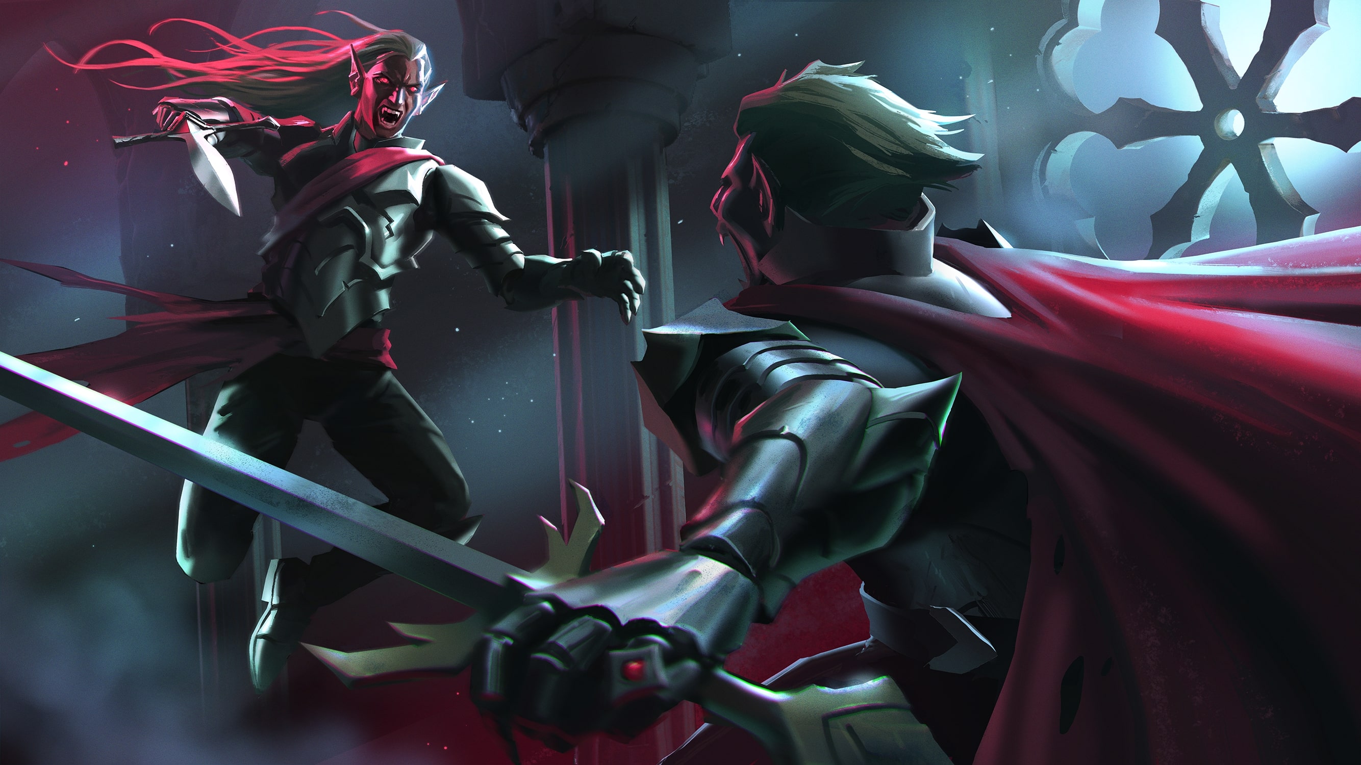 Two vampire knights dueling.