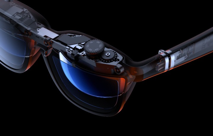 A visualization of the Viture One glasses, showing the internals.