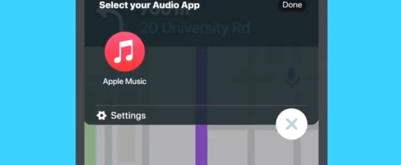 Waze app showing the Apple Music icon.