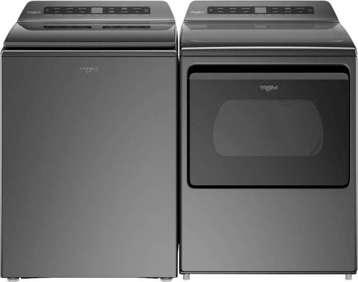 Whirlpool 4.7 Cu. Ft. Top Load Washer and 7.4 Cu. Ft. Electric Dryer side by side