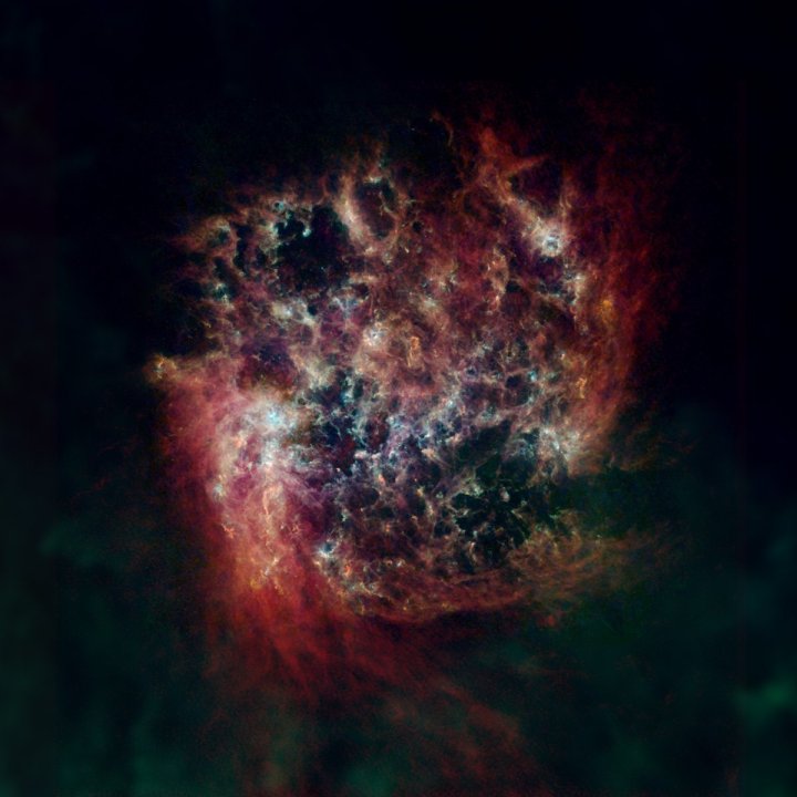 The Large Magellanic Cloud seen here in a far-infrared and radio view.