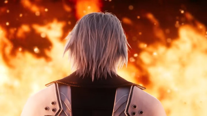 Young Sephiroth standing in fire.