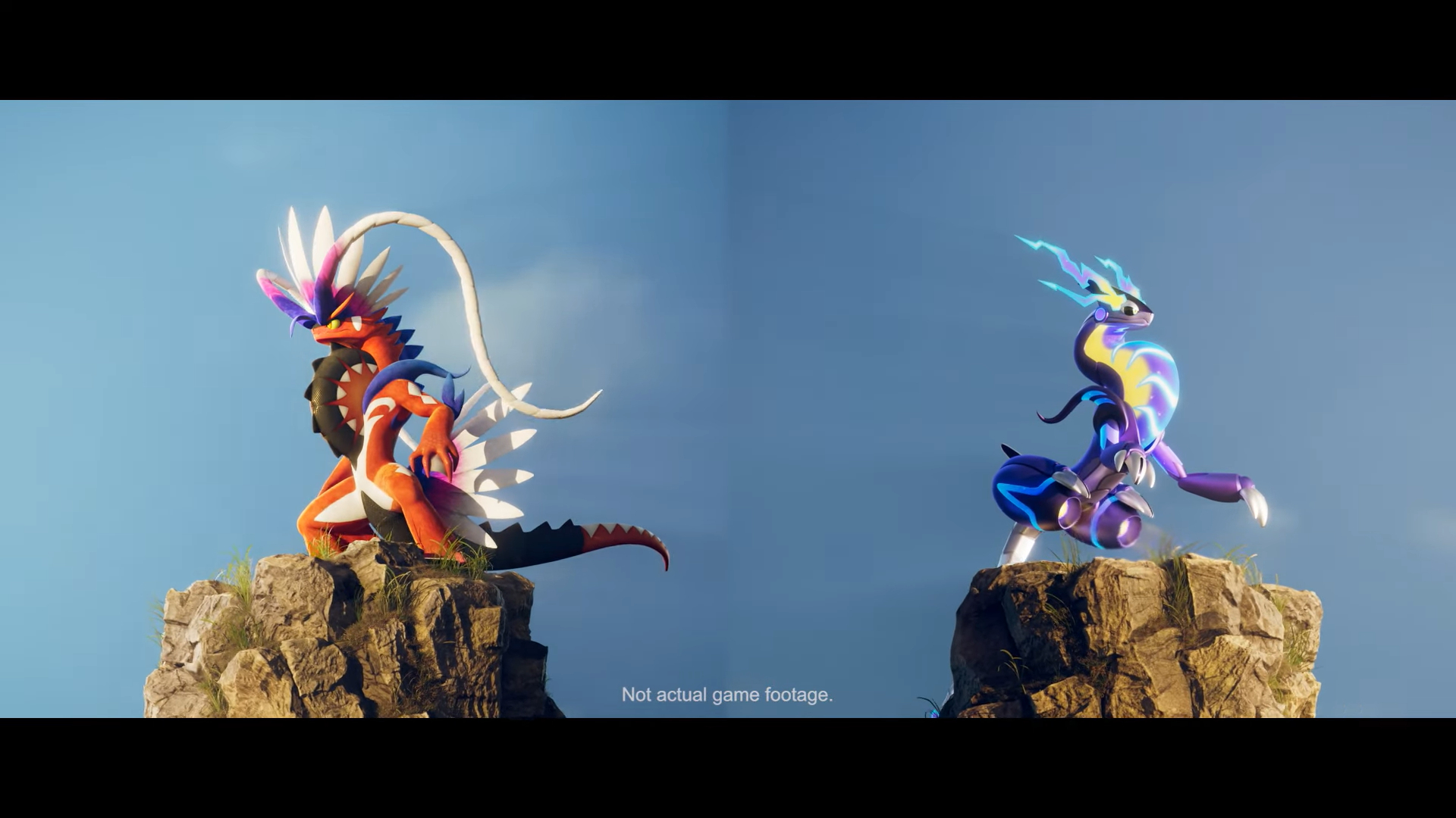 Dos Pokémon legendarios en acantilados.