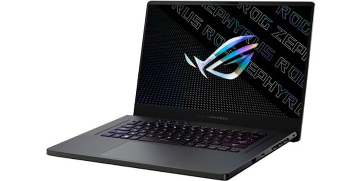 ASUS ROG Zephyrus 15.6-inch gaming laptop at a side angle on a white background.