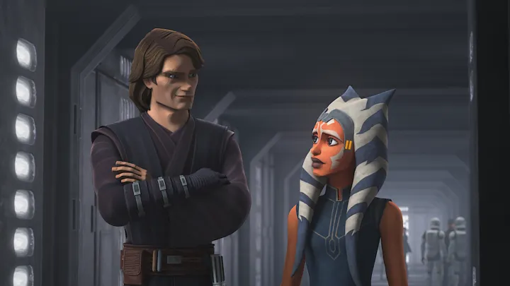 Anakin e Ahsoka em As Guerras Clônicas.