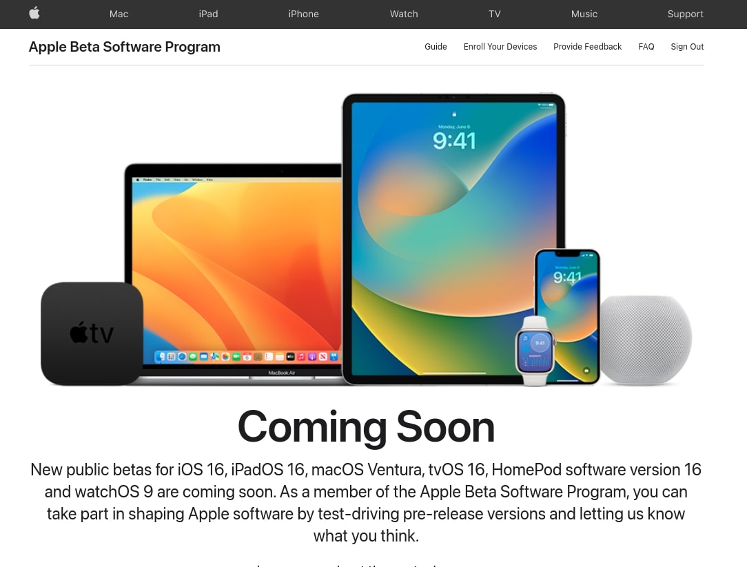 Uma captura de tela do site público da Apple.
