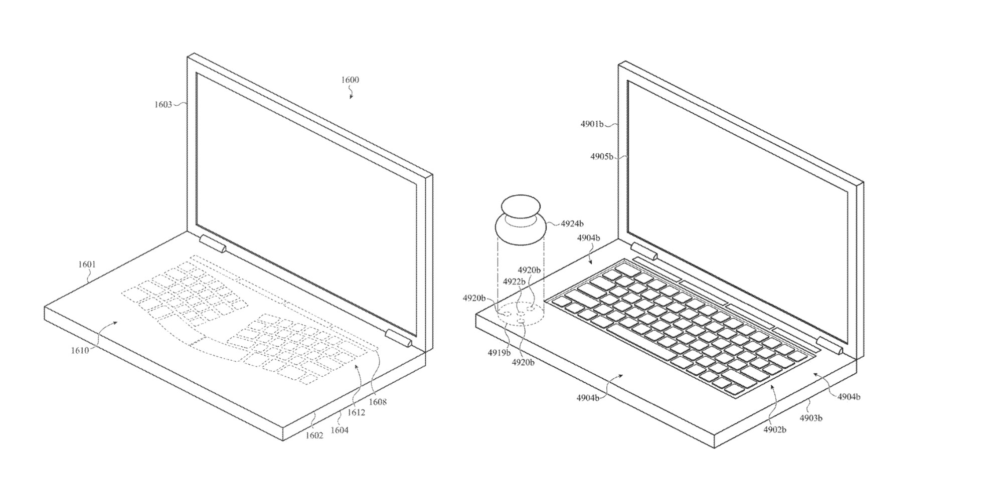 Patente de discagem de teclado ergonômico Apple MacBook.