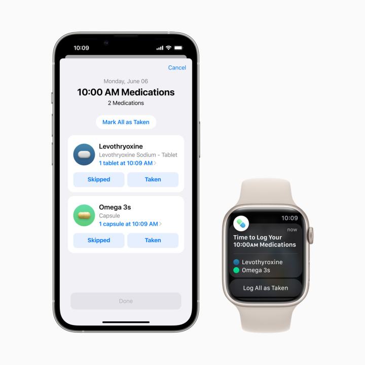 L'app Farmaci su iPhone e Apple Watch.