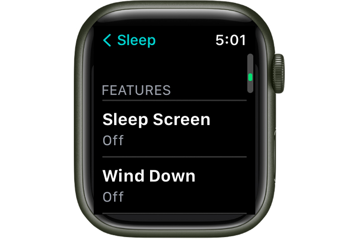 Apple Watch sleep screen interface.