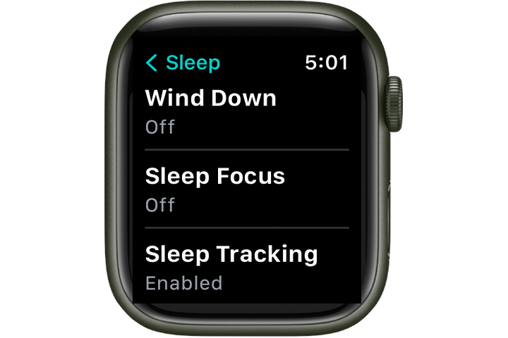Controles do Apple Watch Wind Down e Sleep Focus.