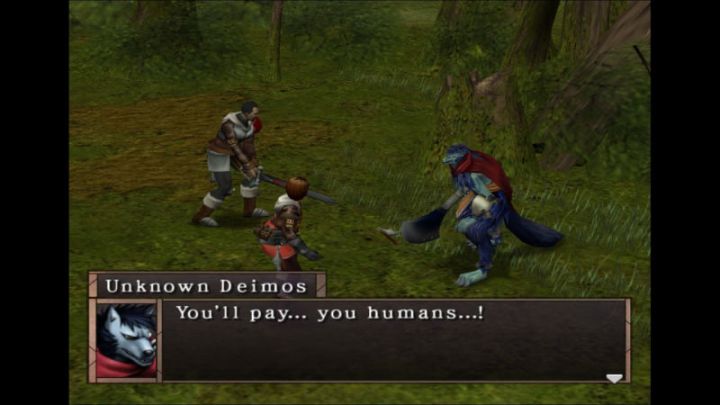 A wolf deimos talking to humans.