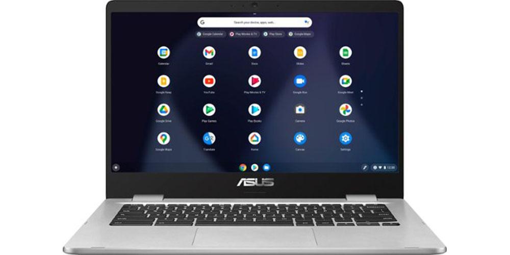 Beyaz bir arka plan üzerinde Asus 14 inç Chromebook.