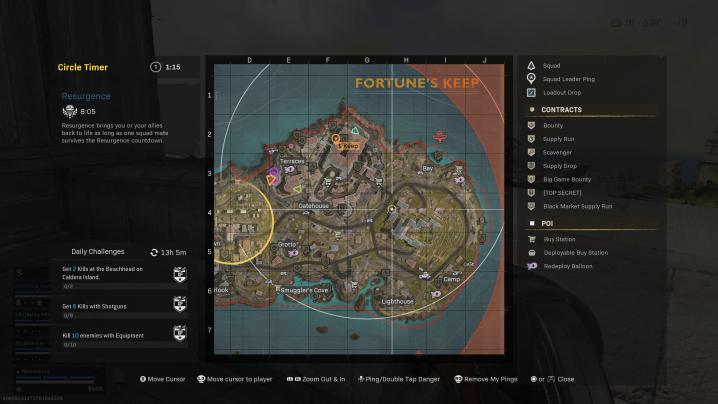 Mappa di Fortune's Keep che evidenzia la mancanza di stazioni di acquisto in Warzone.