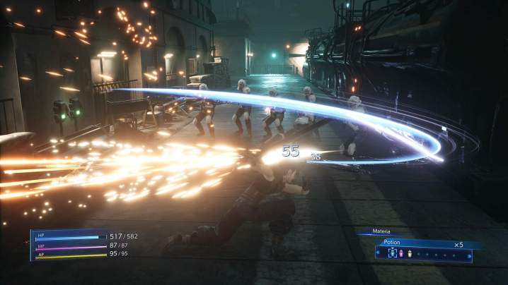 Zack attacking Shinra soldiers.