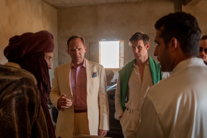David and Richard stand across from Abdellah and Hamid in The Forgiven.