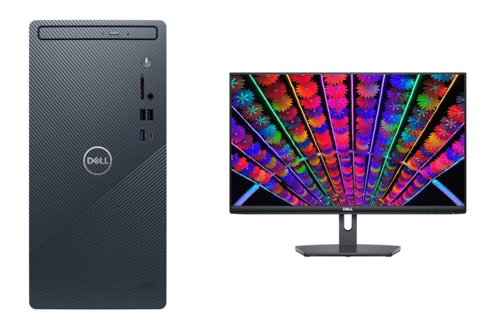 Front angles of the Dell Inspiron desktop computer and the bundled Dell 24-inch monitor.