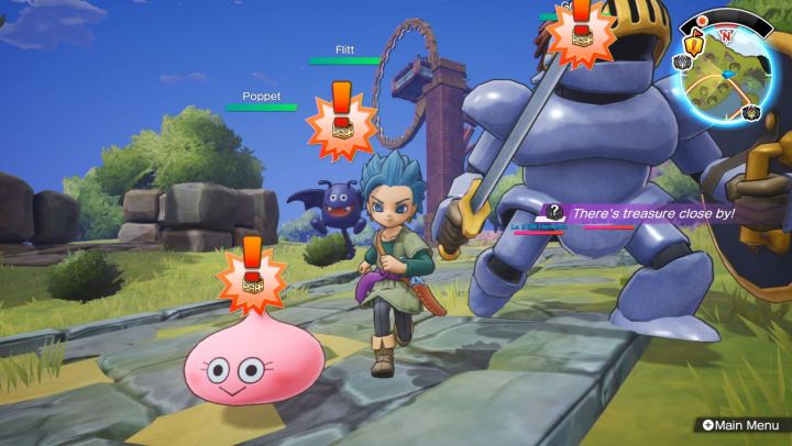 Um jogador corre com monstros em Dragon Quest Treasures.