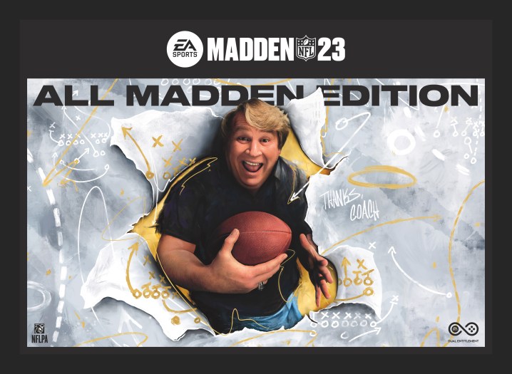 John Madden menerobos sampul Madden NFL 23: All Madden Edition.