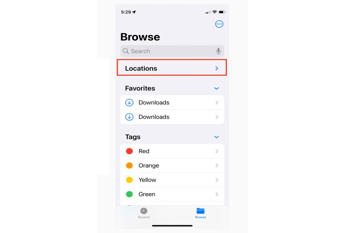 Location setting for Files in iOS.