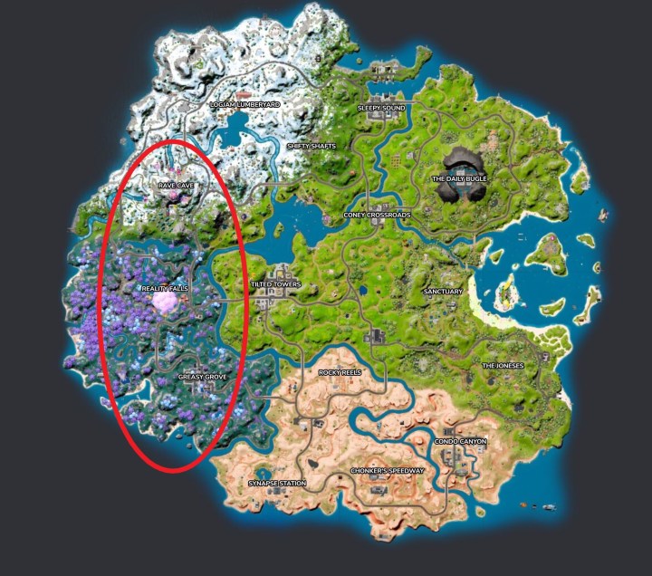 La mappa mostra nuove posizioni in Fortnite.
