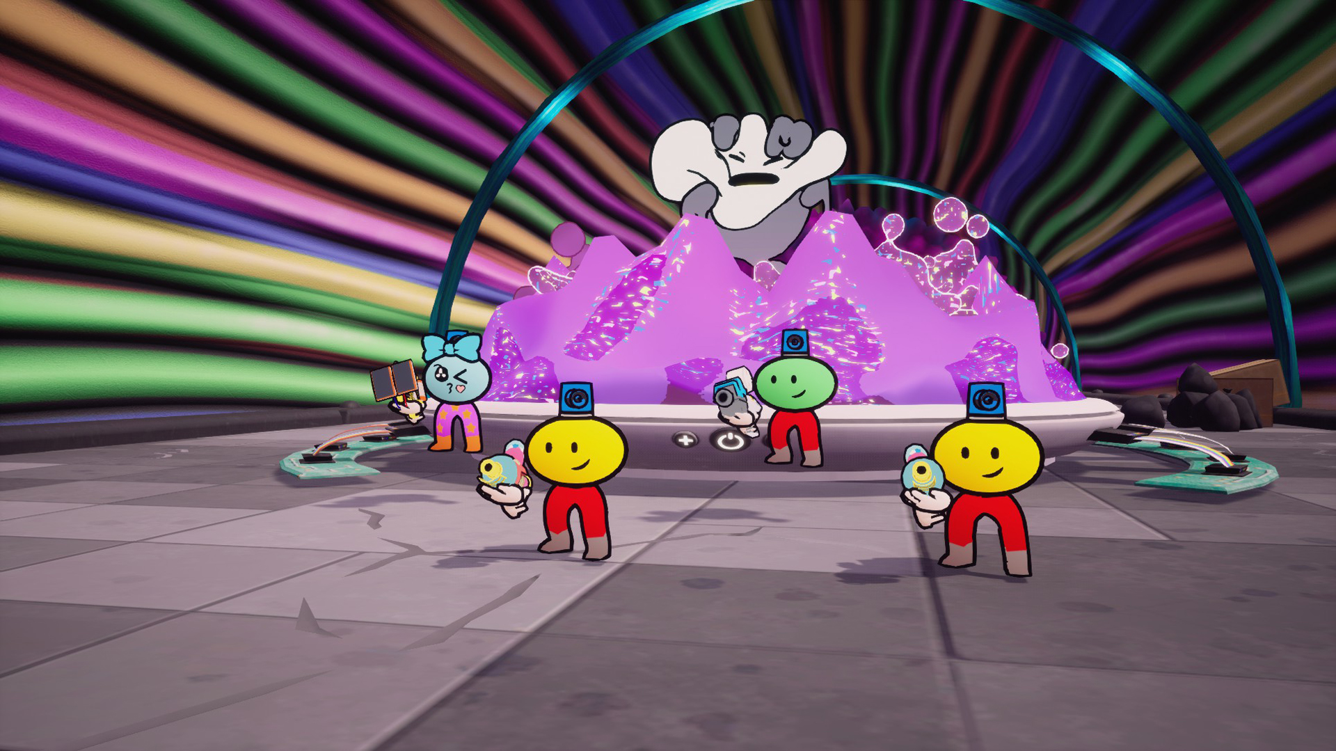 Four characters stand together in Glitch Busters: Stuck on You.