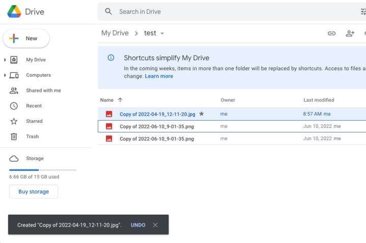 Datei eingefügte Nachricht in Google Drive.