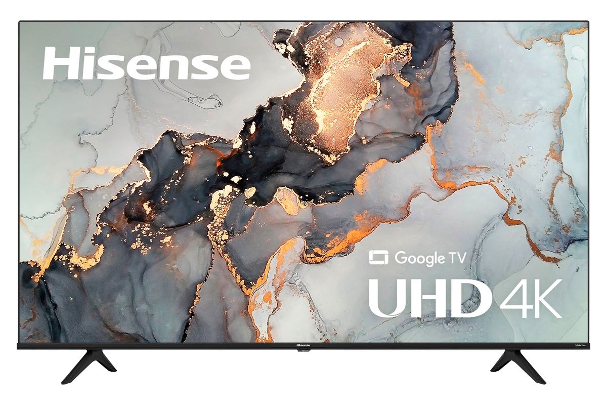 Ângulo frontal da Smart TV Hisense Série A6 de 50 polegadas.