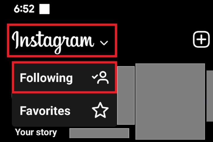 The Instagram Following feed menu option.