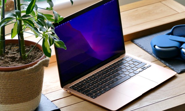 Apple MacBook Air M1 open, on a table.