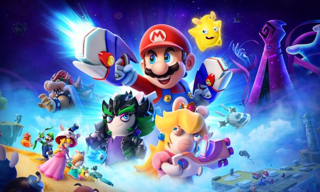 Mario, Rabbid Peach, and more characters pose in Mario + Rabbids: Sparks of Hope key art.