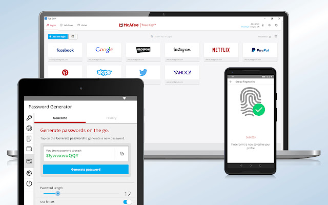 McAfee True Key Password Manager UI on all devices.