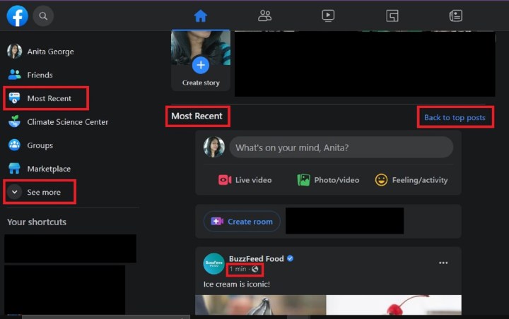 How to access the Most Recent Facebook Feed option on desktop web.