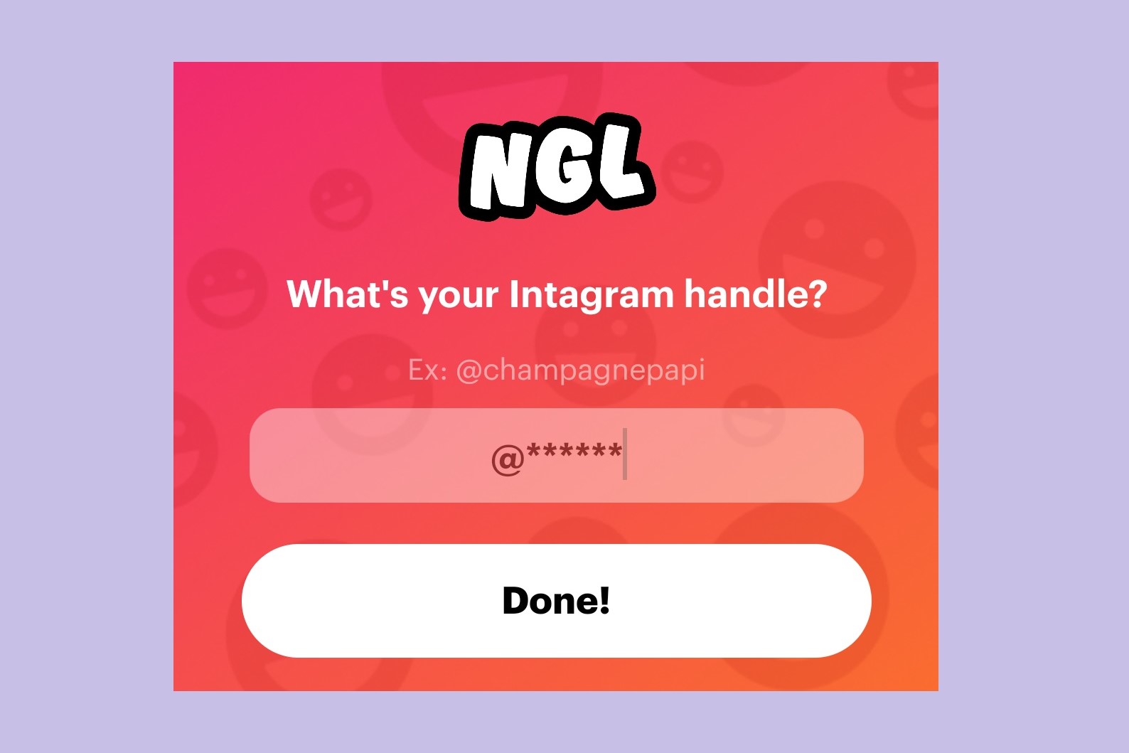 Введите свой экран дескриптора Instagram в мобильном приложении NGL.