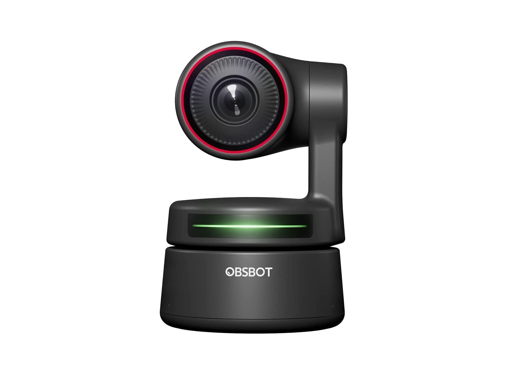OBSBOT Tiny PTZ 4K UHD Webcam com imagem de produto AI e gimbal.