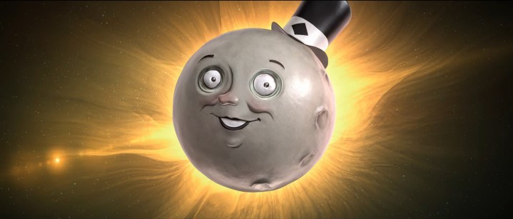 A moon with a face and tophat.