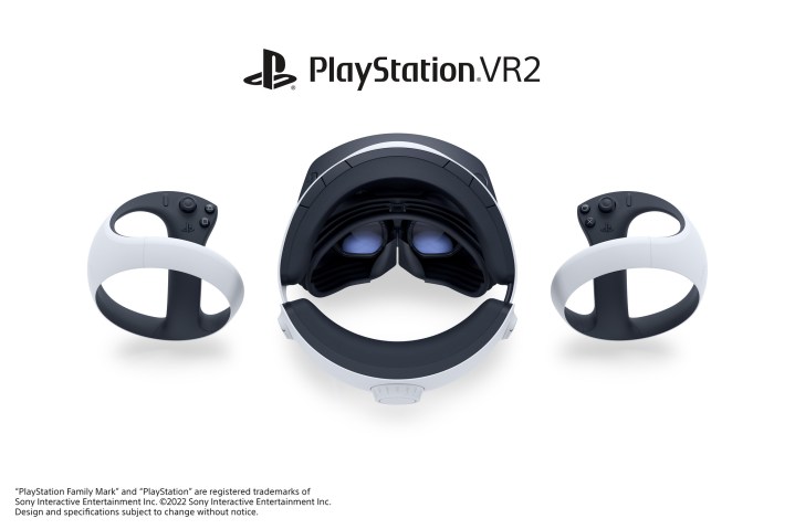 The PS VR2 headset and controllers.
