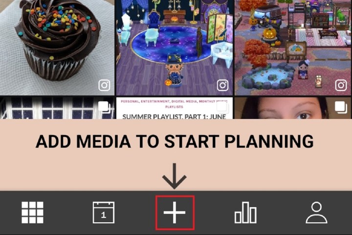 Icona Planoly app Plus Sign per caricare i contenuti.