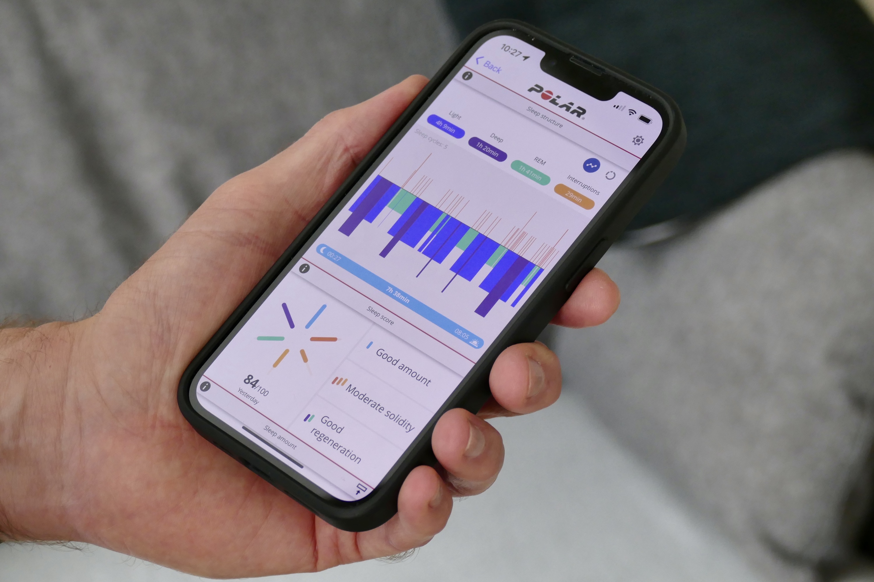 Sleep data in the Polar Pacer Pro's app.